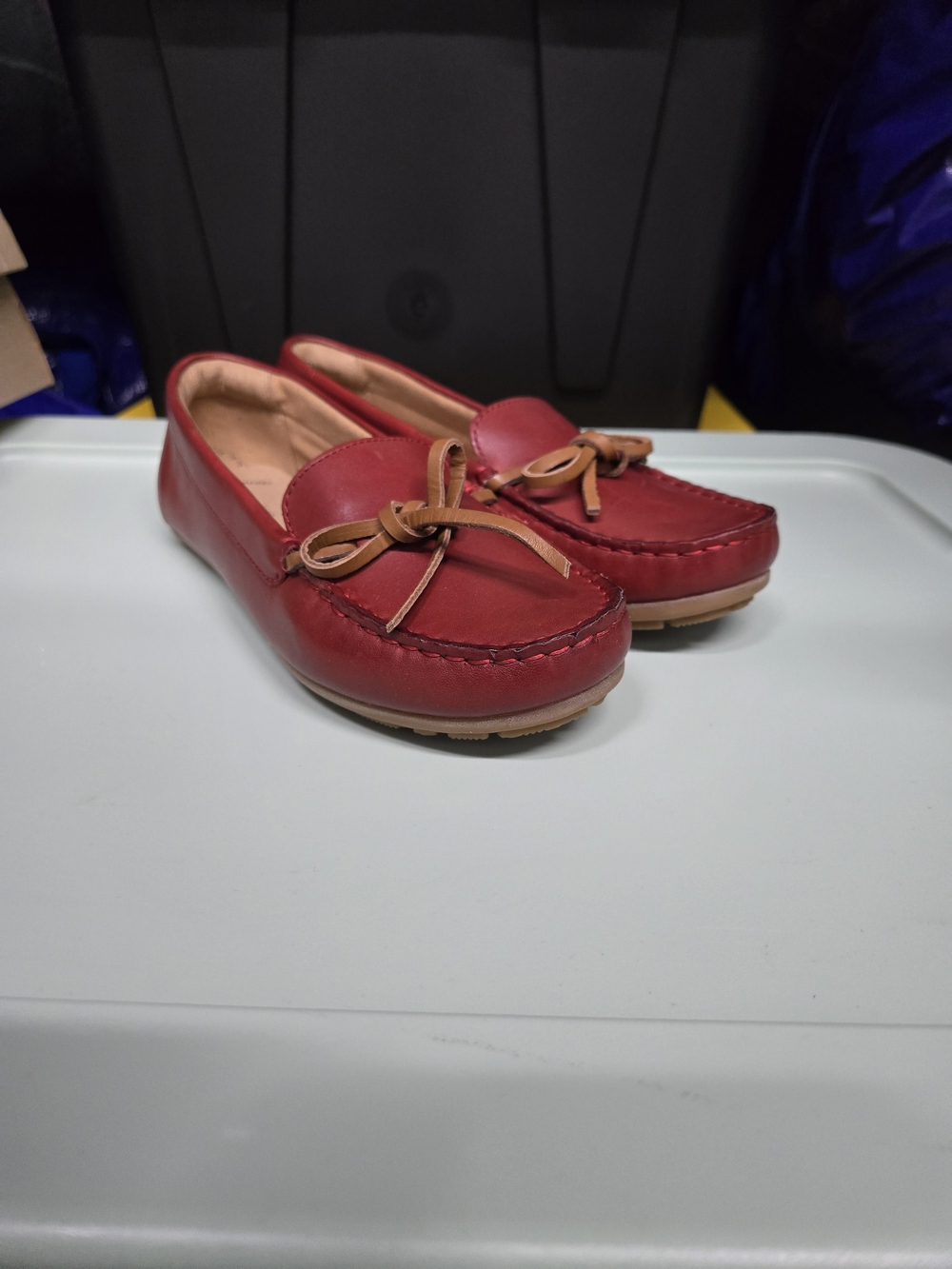 Clarks Dameo Swing Leather Moccasin Comfort Loafers in Red US 8.5 M